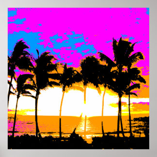 Póster Corey Tiger 80 Retro Vintage Palm Trees Sunset