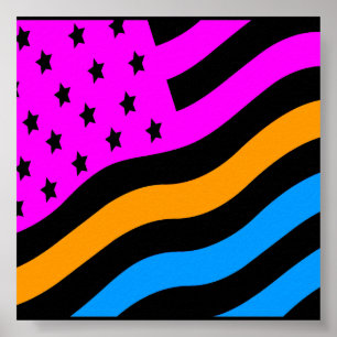 Póster Corey Tiger 80s Bandera Retro Neon Americana Estad