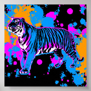 Póster Corey Tiger 80s Retro Tiger Paint Splatter