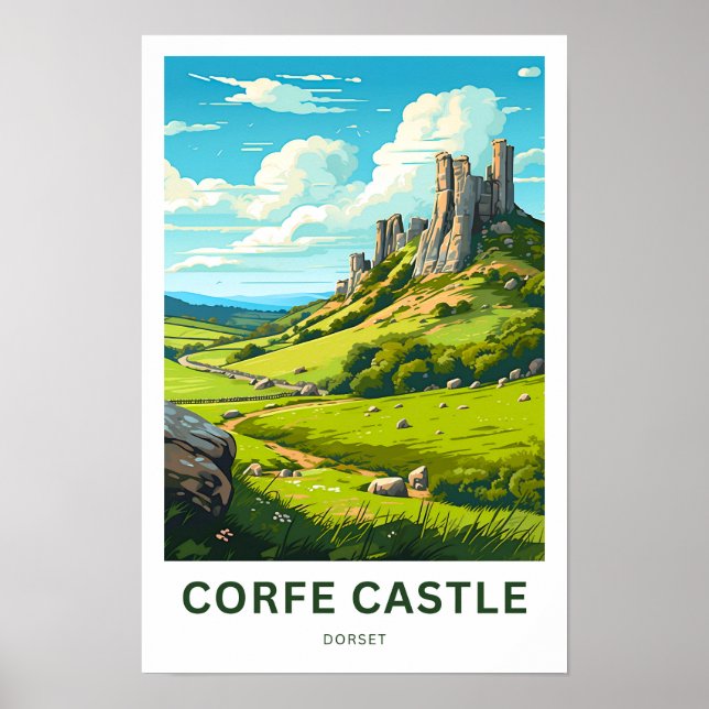 Póster Corfe Castle Dorset Travel Print (Frente)