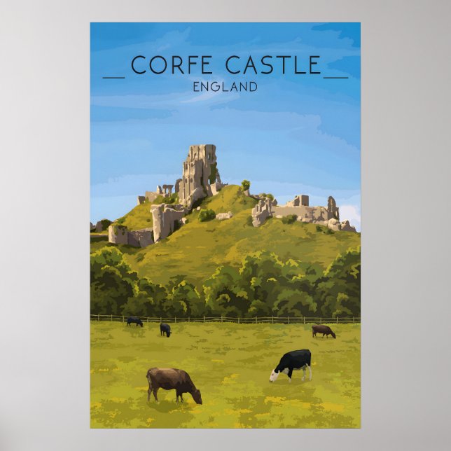 Póster Corfe Castle Travel Poster (Frente)