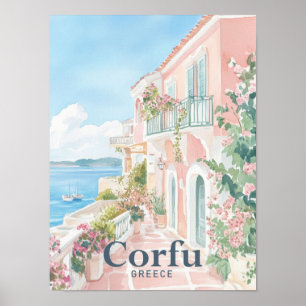 Póster Corfú Grecia Watercolor Painting Travel (Viajes de