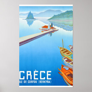 Póster Corfu, Greece Vintage Travel Poster Restored