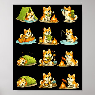 Póster Corgi acampando perro lindo senderismo campista fa