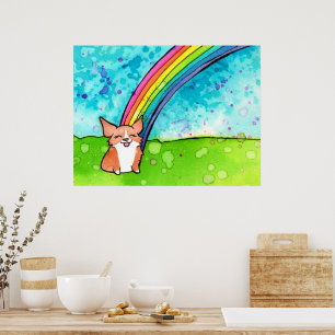 Póster Corgi Al Final Del Arcoiris