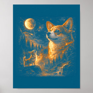 Póster Corgi aullando a la luna vintage 90s retro animal