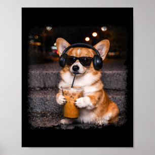Póster Corgi bebiendo café helado amante del humor divert