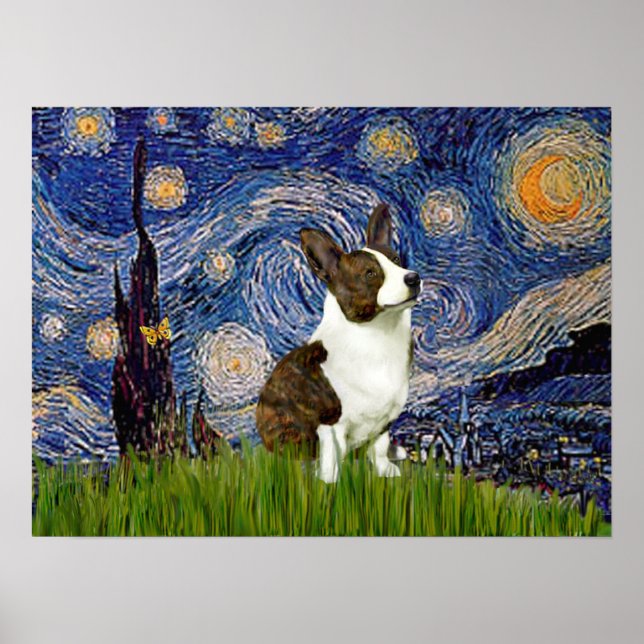 Póster Corgi Cardigan galés - Noche estrellada (Frente)
