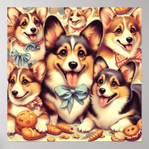 Póster Corgi Cardigan Gales Vintage Seamless