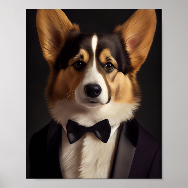 Póster Corgi con corbata de arco (Frente)