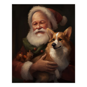 Póster Corgi Con Navidades festivos de Santa Claus