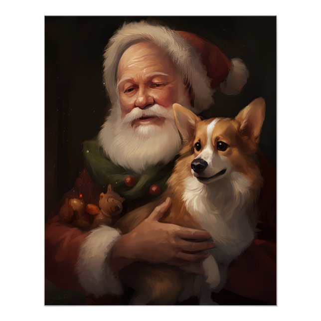 Póster Corgi Con Navidades festivos de Santa Claus (Anverso)