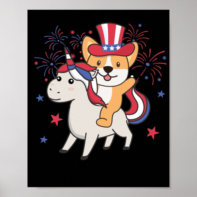 Póster Corgi Con Unicorn Para El 4 De Julio (Frente)