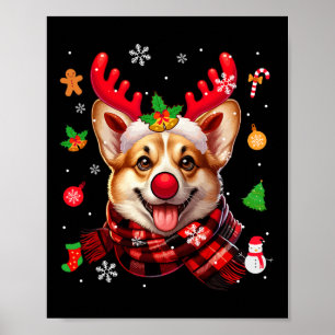 Póster Corgi Cosplay Navidades de renos Vestimenta Propie