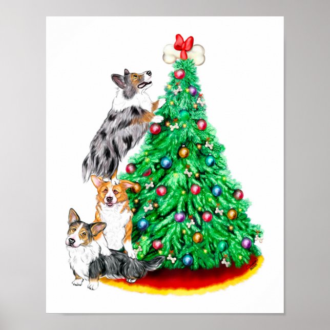 Póster Corgi Cristmas Alcanza Objetivos (Frente)