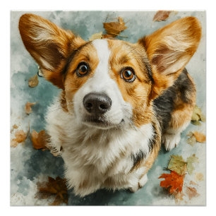 Póster Corgi Curioso Mirada de Otoño