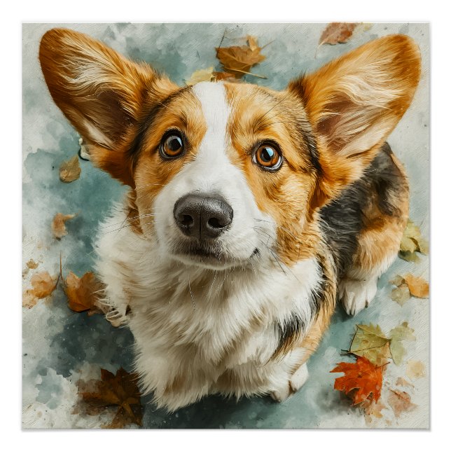 Póster Corgi Curioso Mirada de Otoño (Anverso)