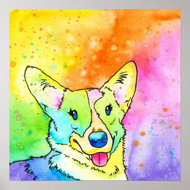 Póster Corgi de color dulce arcoiris (Frente)