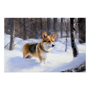 Póster Corgi Deja que nieve Navidad