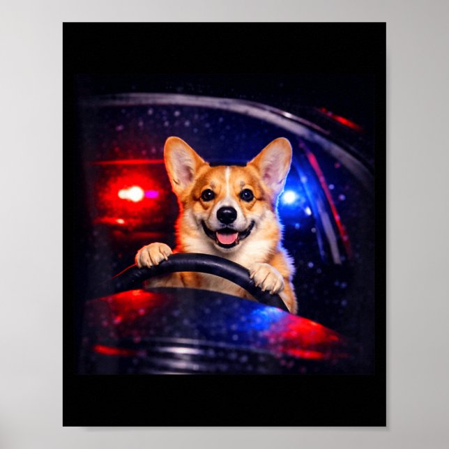 Póster Corgi divertido conduciendo meme perro conduciendo (Frente)