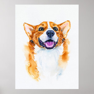 Póster Corgi Dog De Corgi Con Cuidados Pintados A Mano