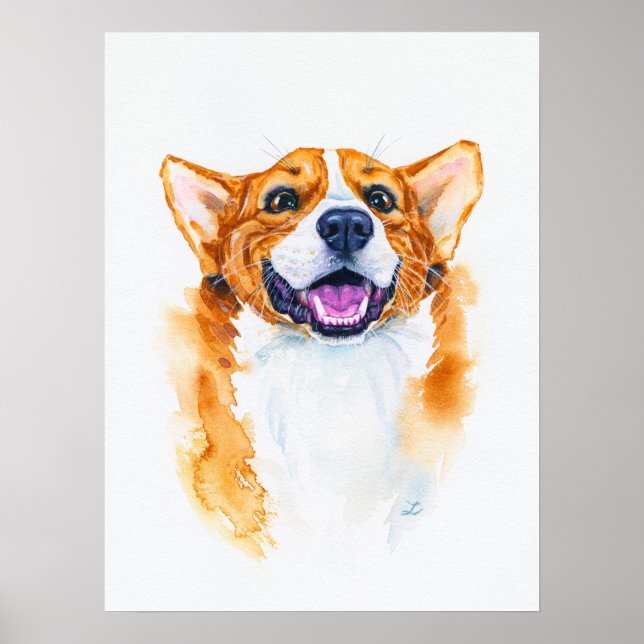 Póster Corgi Dog De Corgi Con Cuidados Pintados A Mano (Frente)