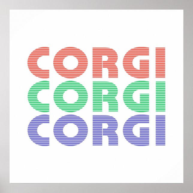 Póster Corgi Dog Texto colorido moderno (Frente)