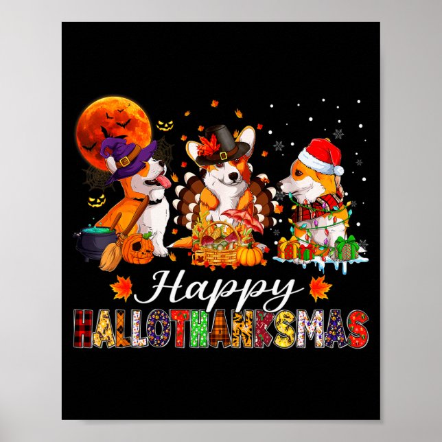 Póster Corgi Dogs Halloween Thanksgiving Christmas Hallot (Frente)