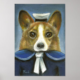 Póster corgi el marinero