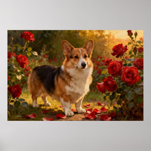 Póster Corgi en las Rosas V (Frente)