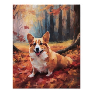Póster Corgi en otoño se inspira en las hojas