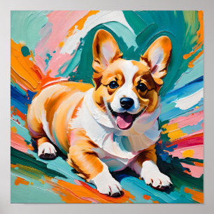 Póster Corgi Feliz en Salpicadura de Colores - Abstracto