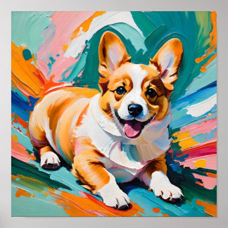 Póster Corgi Feliz en Salpicadura de Colores - Abstracto