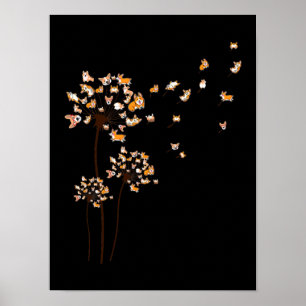 Póster Corgi Flower Fly Dandelion Cute Perro Lover