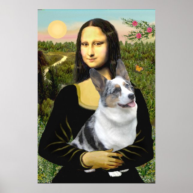 Póster Corgi galés (azul) - Moan Lisa (Frente)