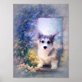 Póster Corgi galés cachorro en la puerta