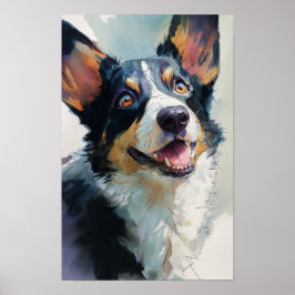 Póster Corgi galés de Cardigan acuarela
