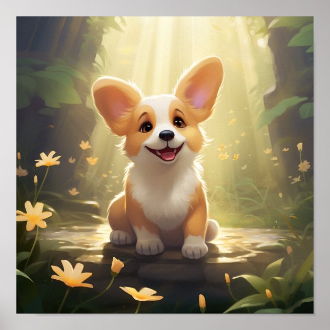 Póster Corgi galés lindo descargable (Frente)