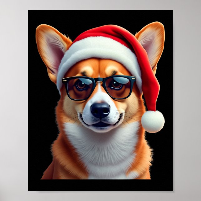 Póster Corgi galés Santa Navidades suéter navidad gracios (Frente)