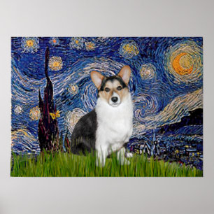 Póster Corgi galés Tri Color - Noche estrellada