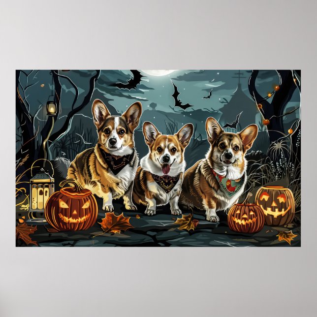 Póster Corgi Halloween Espeluznante (Frente)