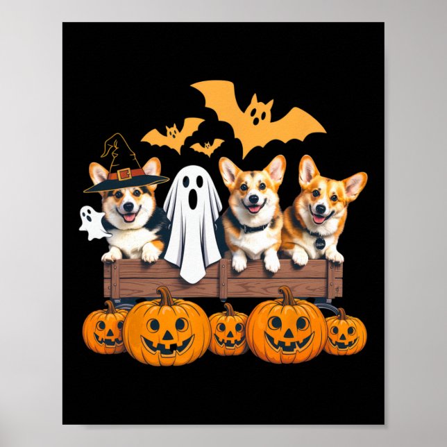 Póster Corgi Halloween Trio Funny Spooky Dog Lover (Frente)