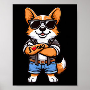 Póster Corgi I Love Dad Funny Dog Tattoo