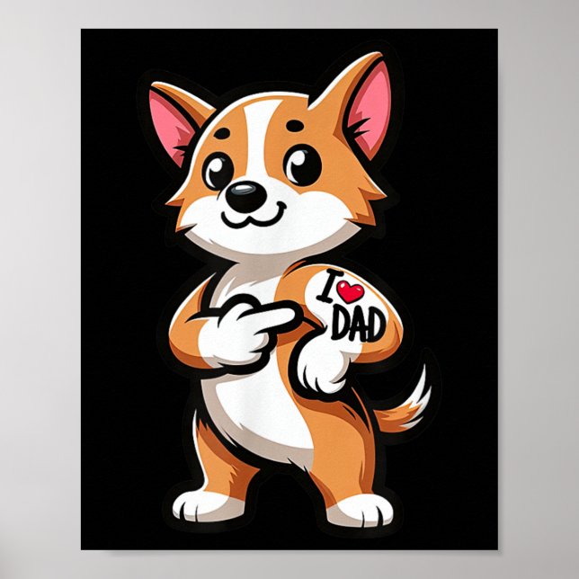 Póster Corgi I Love Dad Funny Dog Tattoo _1 (Frente)