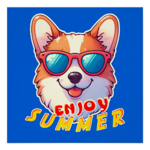 Póster Corgi lleva gafas de sol Disfruta el verano