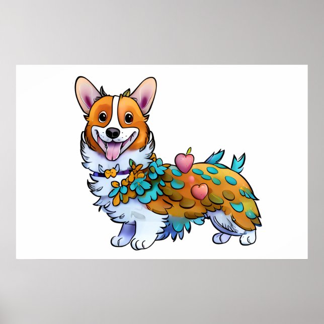 Póster Corgi Naranja lindo para un ánimo positivo (Frente)