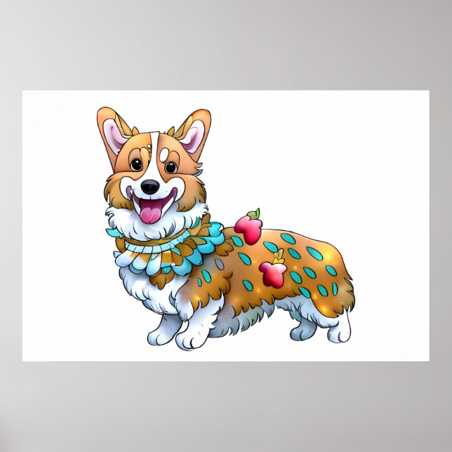 Póster Corgi Naranja lindo para un ánimo positivo (Frente)