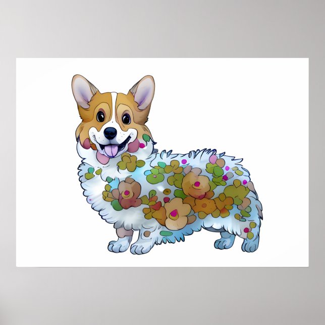 Póster Corgi Naranja lindo para un ánimo positivo (Frente)