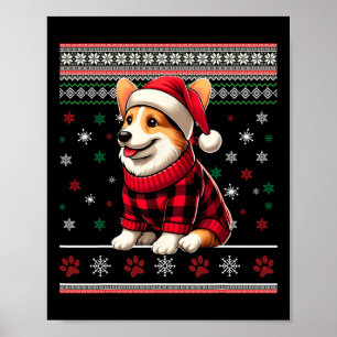 Póster Corgi Navidades feos y graciosos Santa Hat