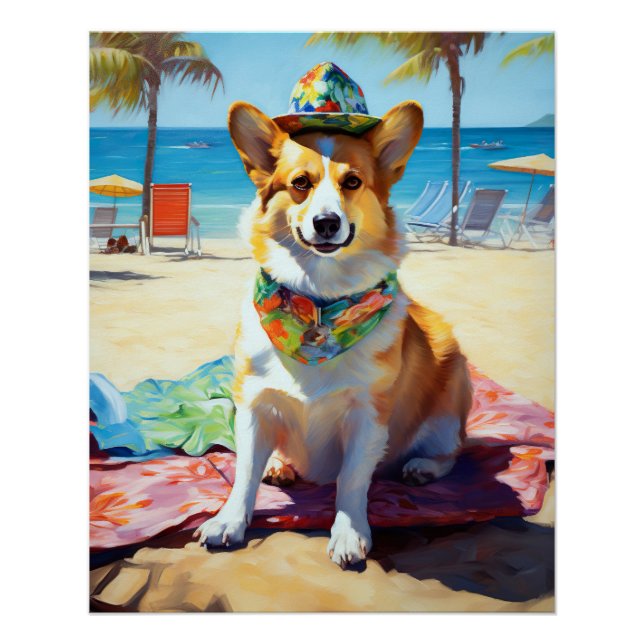Póster Corgi on Beach, regalo de verano para los amantes  (Anverso)